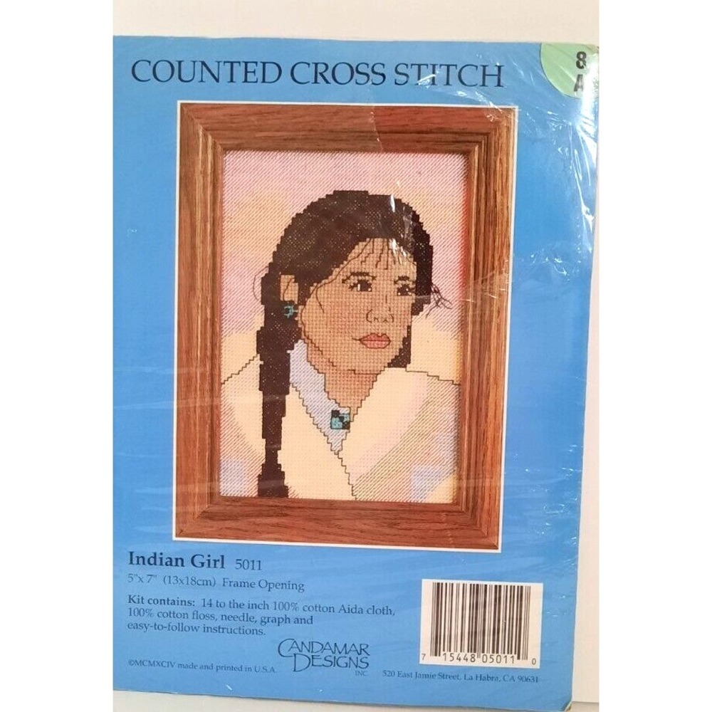 Candamar Designs Counted Cross Stitch Kit 5011 Indian Girl Vintage 1994 5x7‎ New